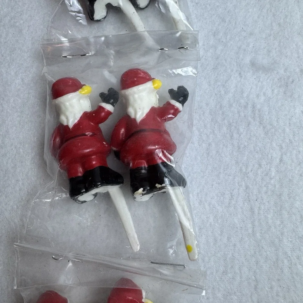 Vintage Lot Of 12 Santa Clause Cupcake Picks Toppers Red Plastic Christmas Decor